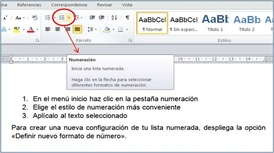 Redactores Alfa explicando la numeración y viñetas