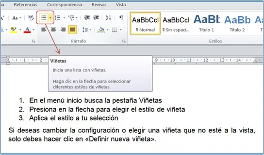 Redactores Alfa explicando paso a paso la numeración y viñetas